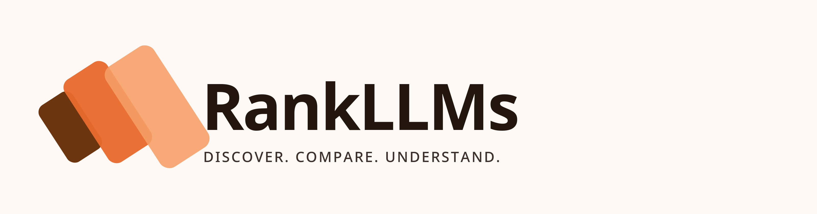 RankLLMs horizontal logo with tagline on a warm white background